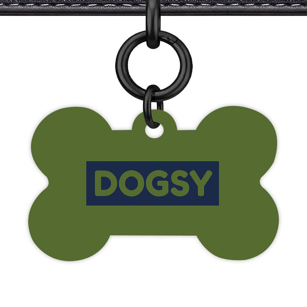 Dark Olive & Cream Bone Shape Black Ring Classic Pet ID Tag
