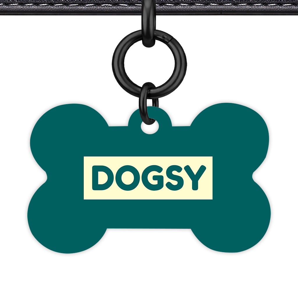 Dark Teal & Cream Bone Shape Black Ring Classic Pet ID Tag