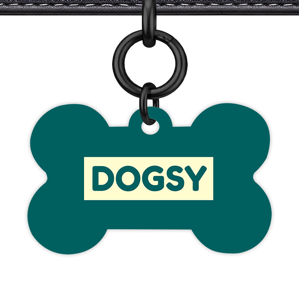 Dark Teal & Cream Bone Shape Black Ring QR Smart Pet ID Tag