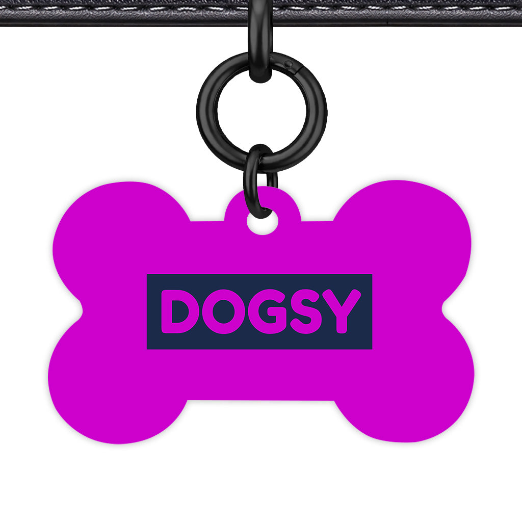 Deep Magenta & Cream Bone Shape Black Ring QR Smart Pet ID Tag
