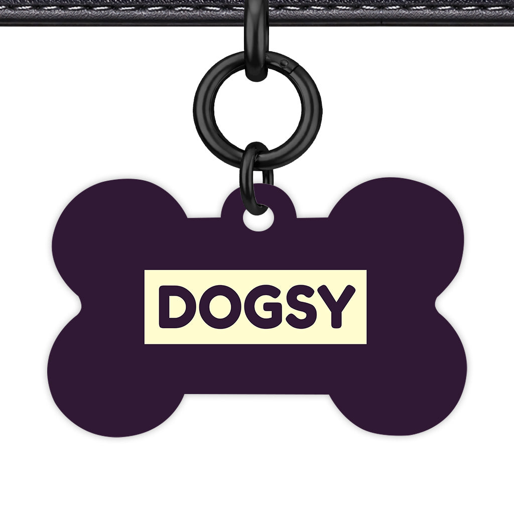 Deep Purple & Cream Bone Shape Black Ring QR Smart Pet ID Tag