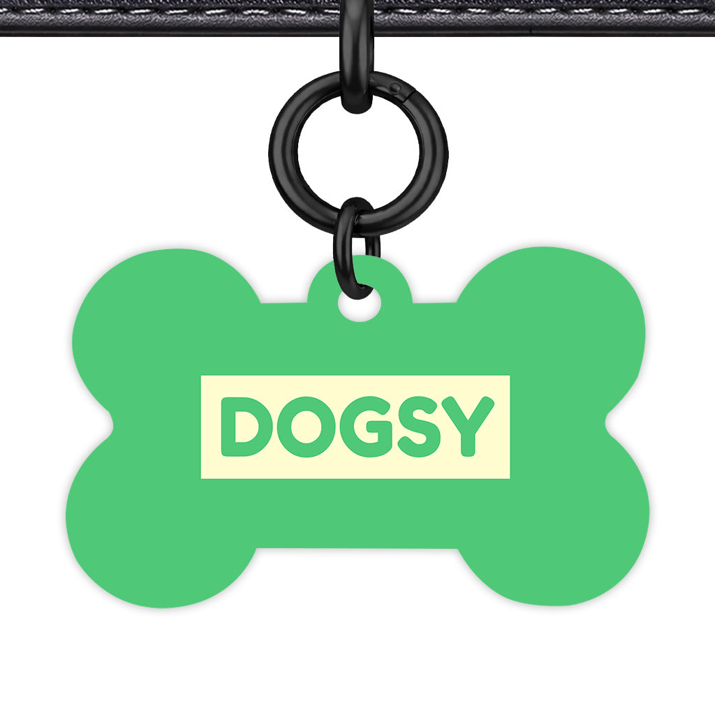 Emerald Green & Cream Bone Shape Black Ring Classic Pet ID Tag