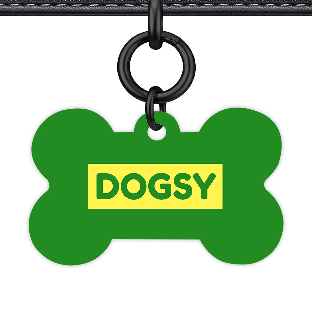 Forest Green & Lemon Bone Shape Black Ring QR Smart Pet ID Tag