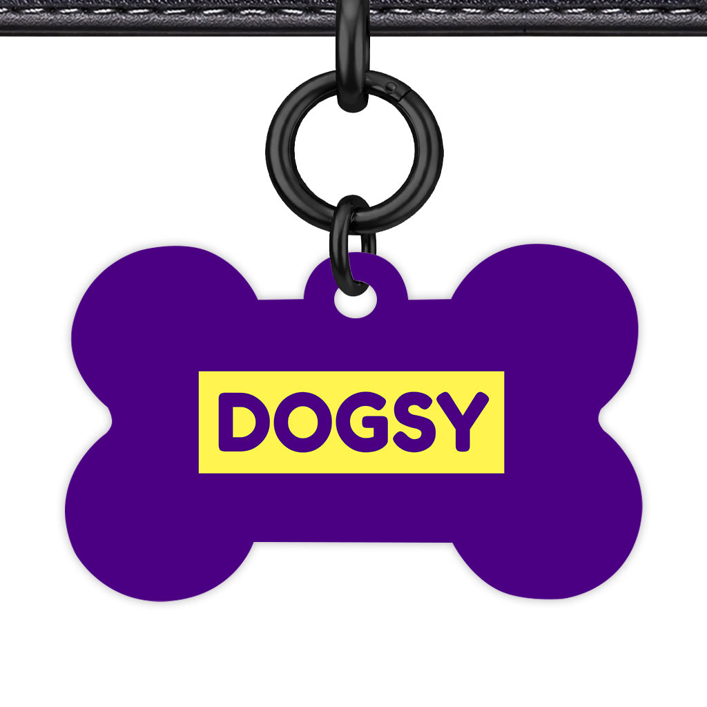 Indigo & Lemon Bone Shape Black Ring Classic Pet ID Tag