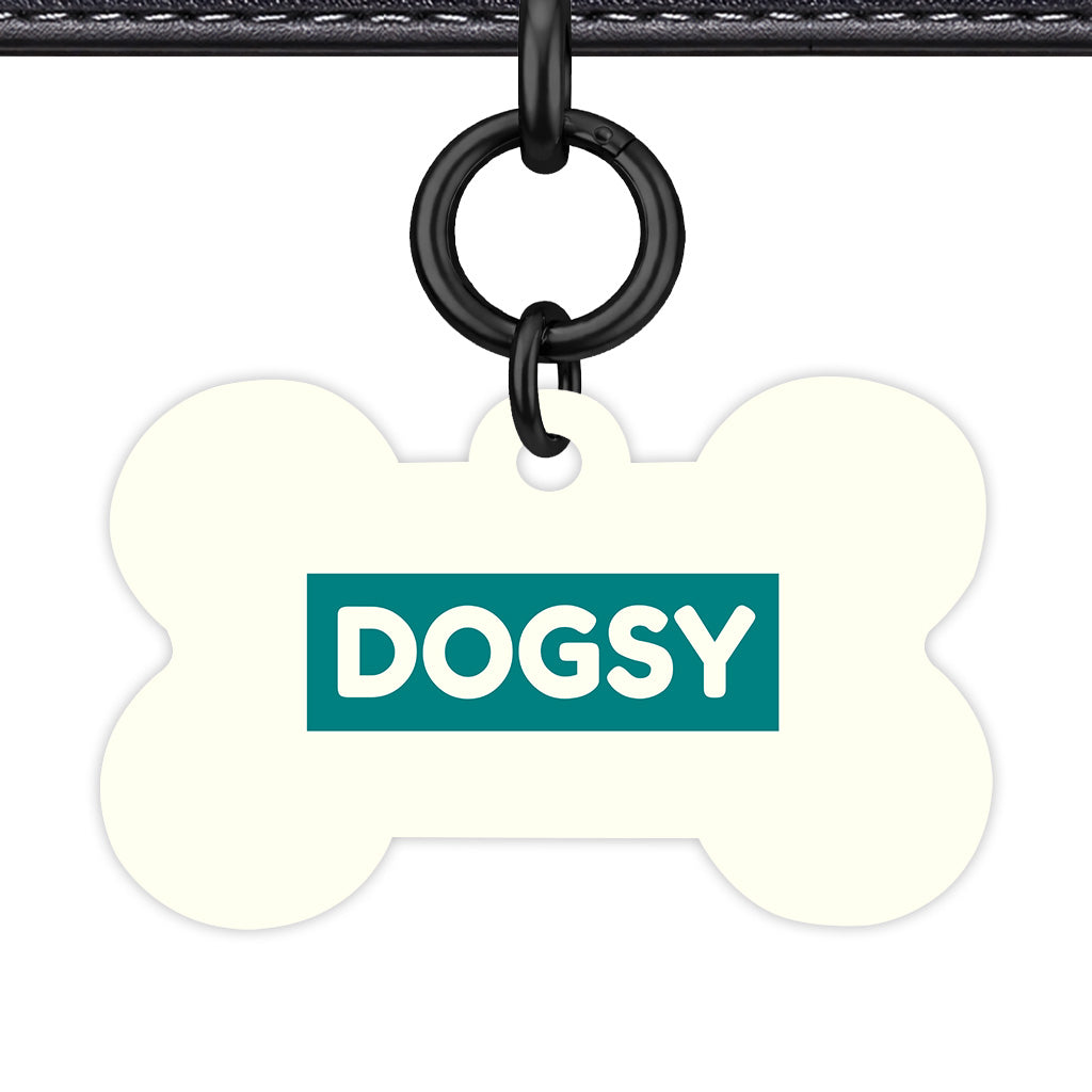 Ivory & Teal Bone Shape Black Ring Classic Pet ID Tag