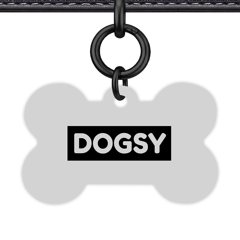 Light Grey & Black Bone Shape Black Ring Classic Pet ID Tag