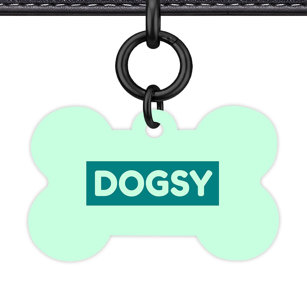 Light Mint & Teal Bone Shape Black Ring QR Smart Pet ID Tag
