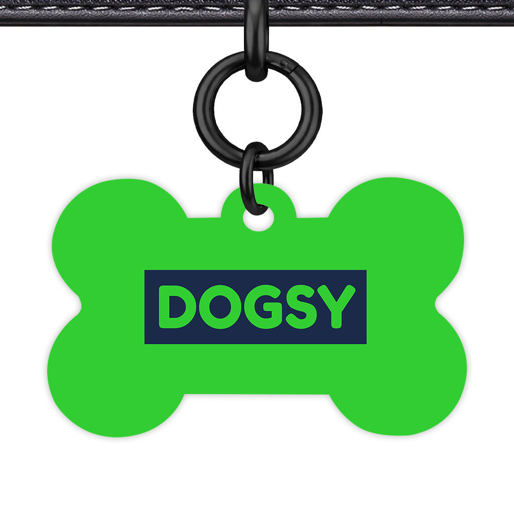 Lime & Navy Bone Shape Black Ring QR Smart Pet ID Tag