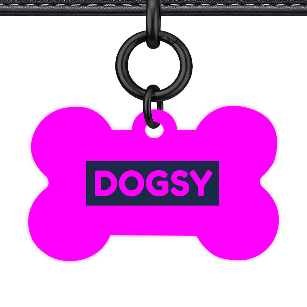 Magenta & Navy Bone Shape Black Ring QR Smart Pet ID Tag