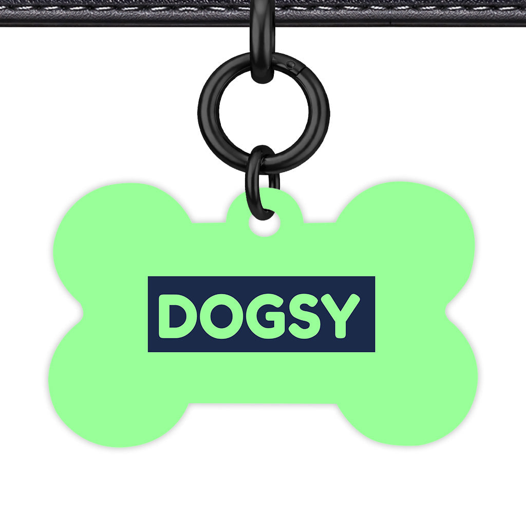 Mint & Navy Bone Shape Black Ring QR Smart Pet ID Tag