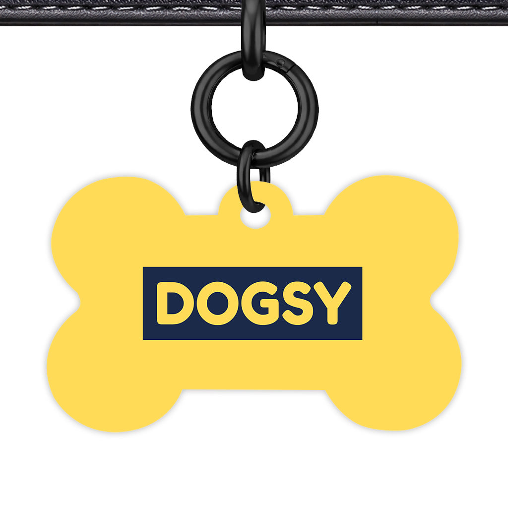 Mustard & Navy Bone Shape Black Ring Classic Pet ID Tag