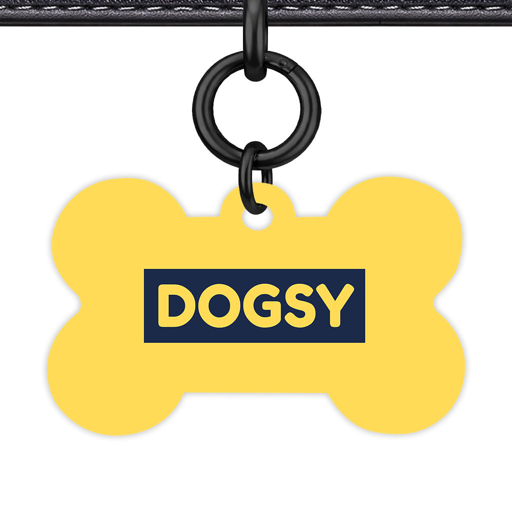 Mustard & Navy Bone Shape Black Ring QR Smart Pet ID Tag