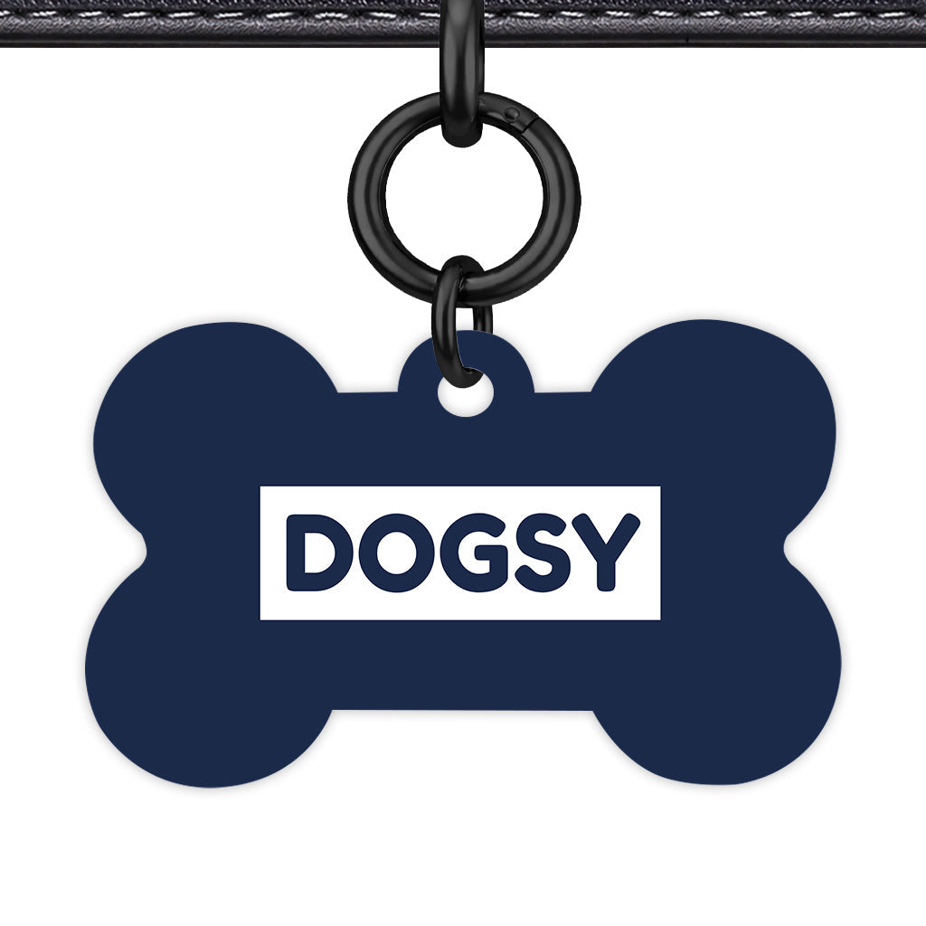 Navy & White Bone Shape Black Ring QR Smart Pet ID Tag