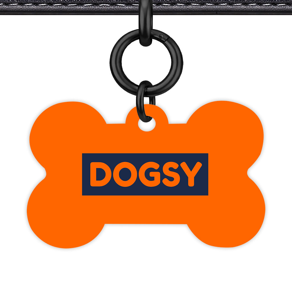 Orange & Navy Bone Shape Black Ring QR Smart Pet ID Tag