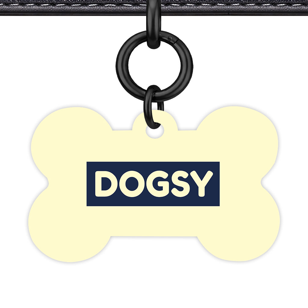 Soft Lemon & Navy Bone Shape Black Ring Classic Pet ID Tag