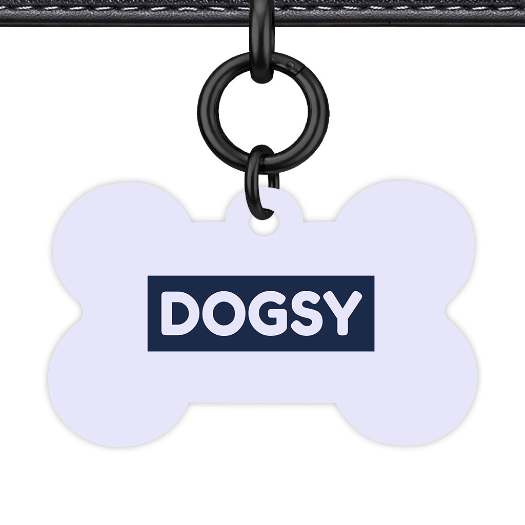 Pale Lavender & Navy Bone Shape Black Ring QR Smart Pet ID Tag