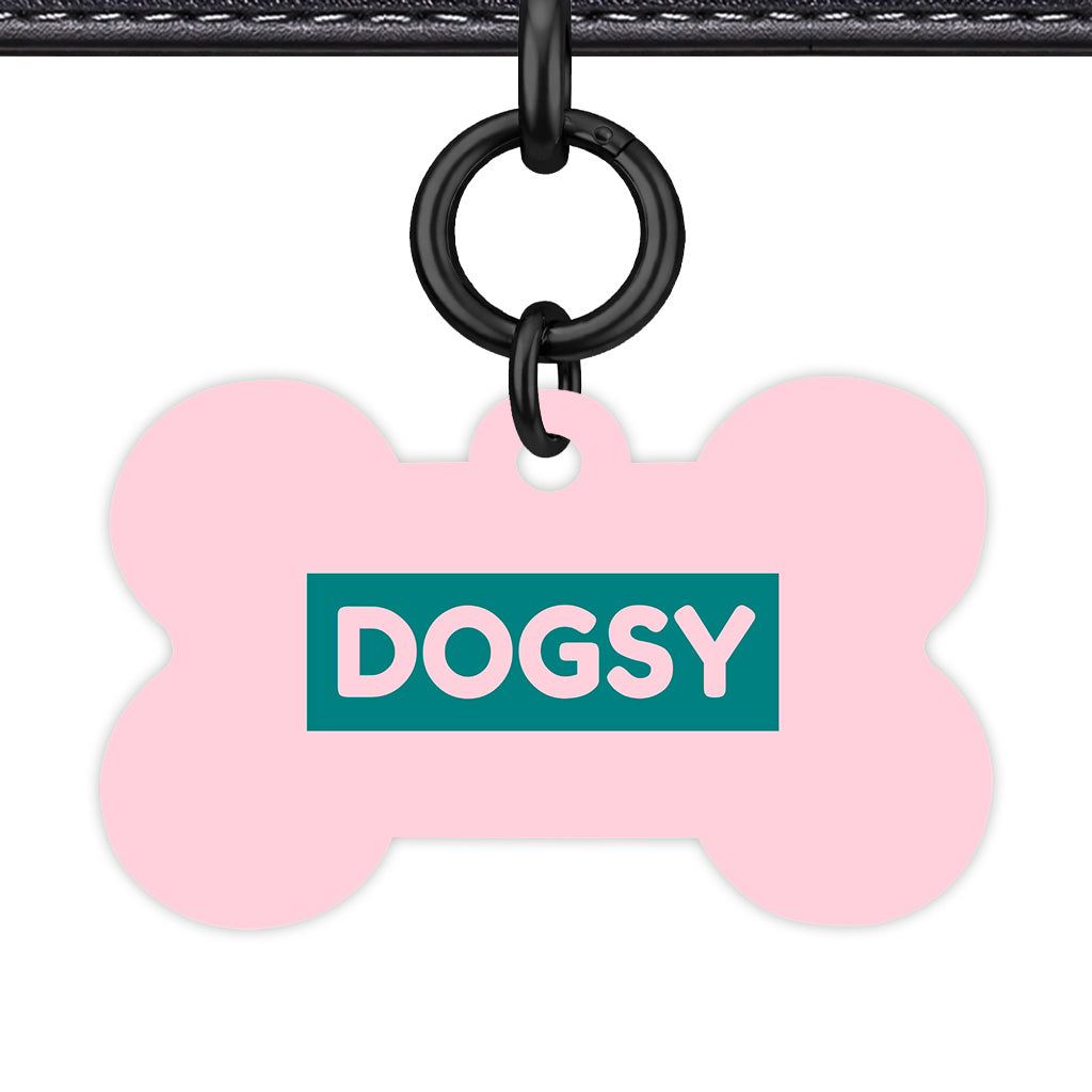 Pale Pink & Teal Bone Shape Black Ring Classic Pet ID Tag