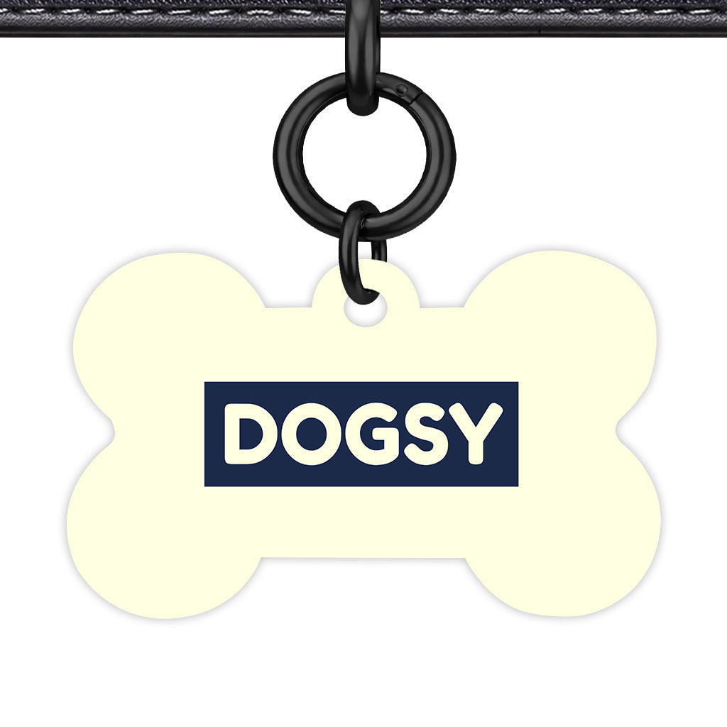 Pale Yellow & Navy Bone Shape Black Ring QR Smart Pet ID Tag