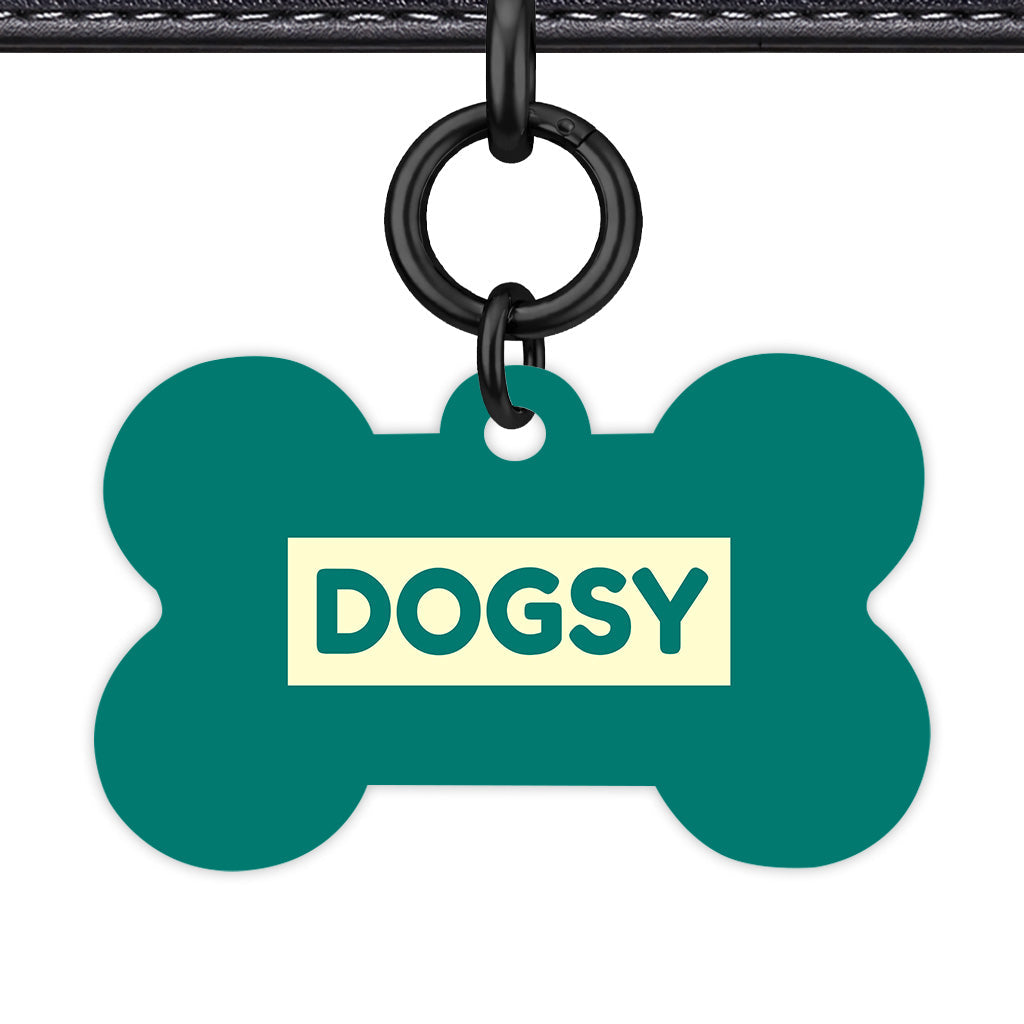 Pine Green & Cream Bone Shape Black Ring QR Smart Pet ID Tag