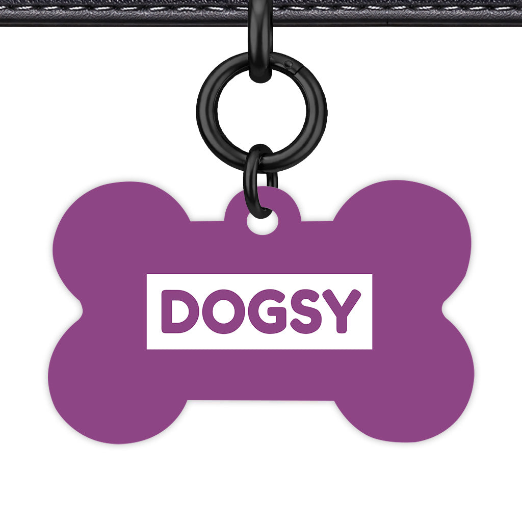 Plum & White Bone Shape Black Ring Classic Pet ID Tag