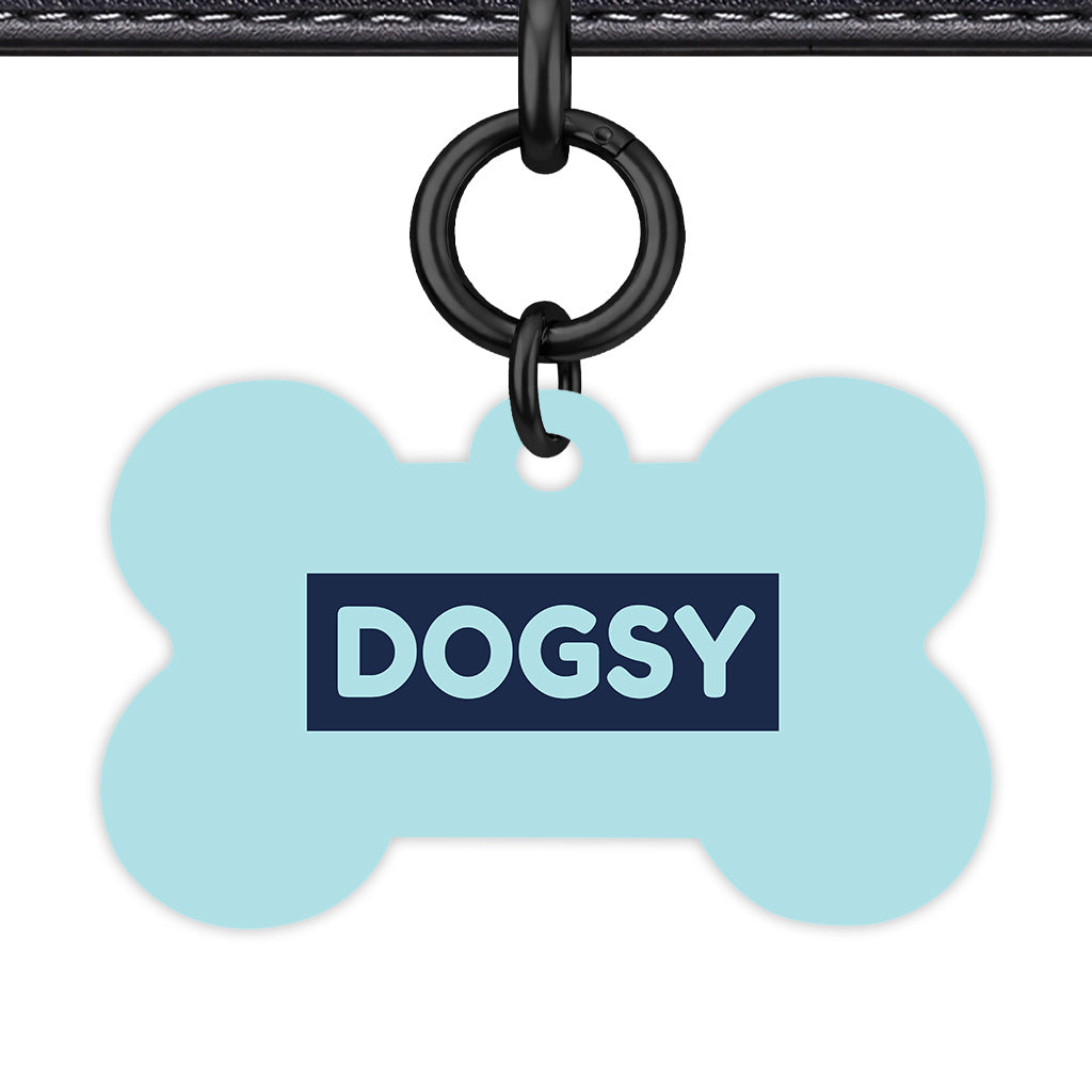 Powder Blue & Navy Bone Shape Black Ring QR Smart Pet ID Tag