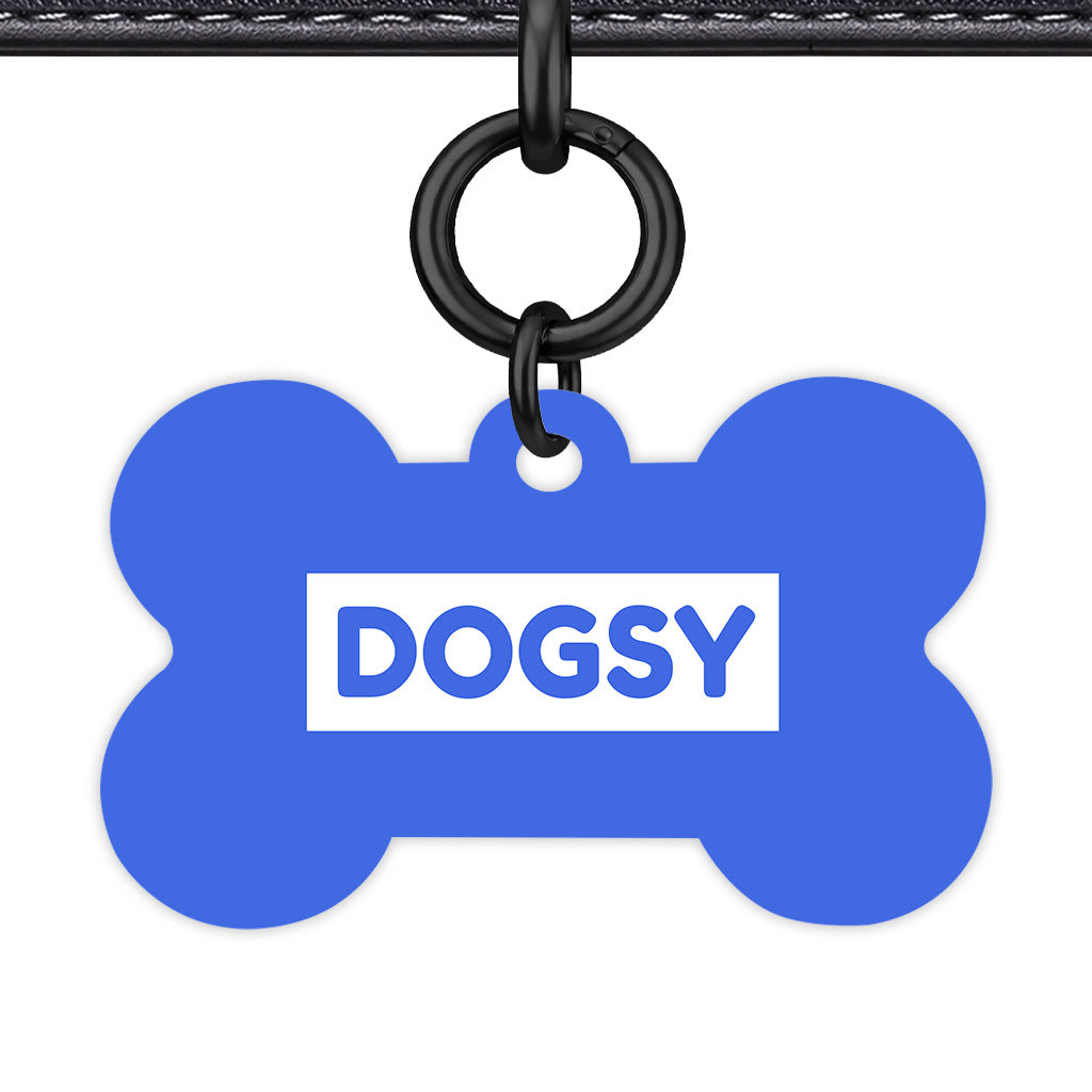 Royal Blue & White Bone Shape Black Ring Classic Pet ID Tag