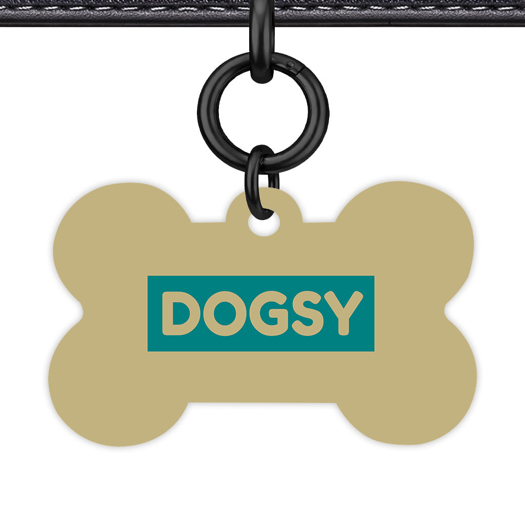 Sand & Teal Bone Shape Black Ring QR Smart Pet ID Tag