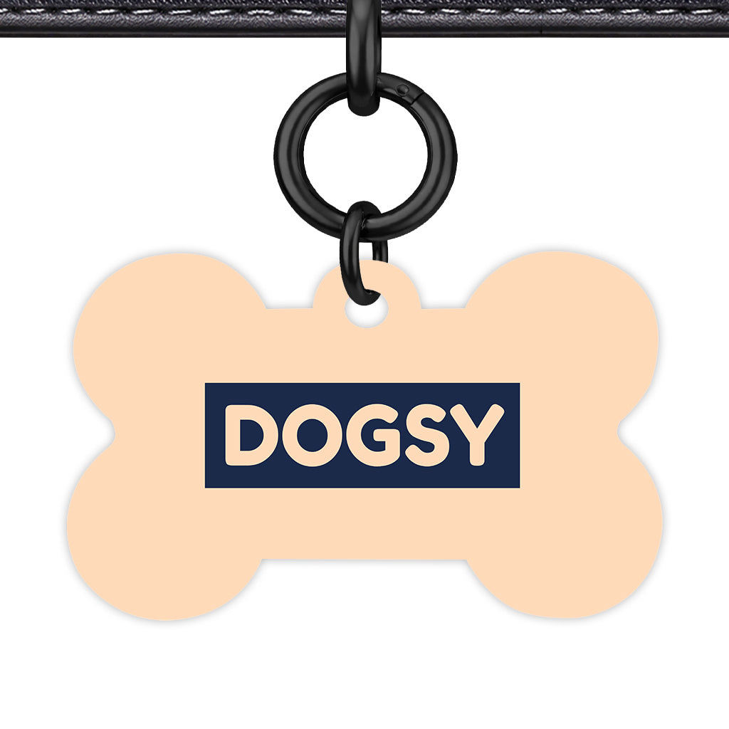 Soft Peach & Navy Bone Shape Black Ring Classic Pet ID Tag
