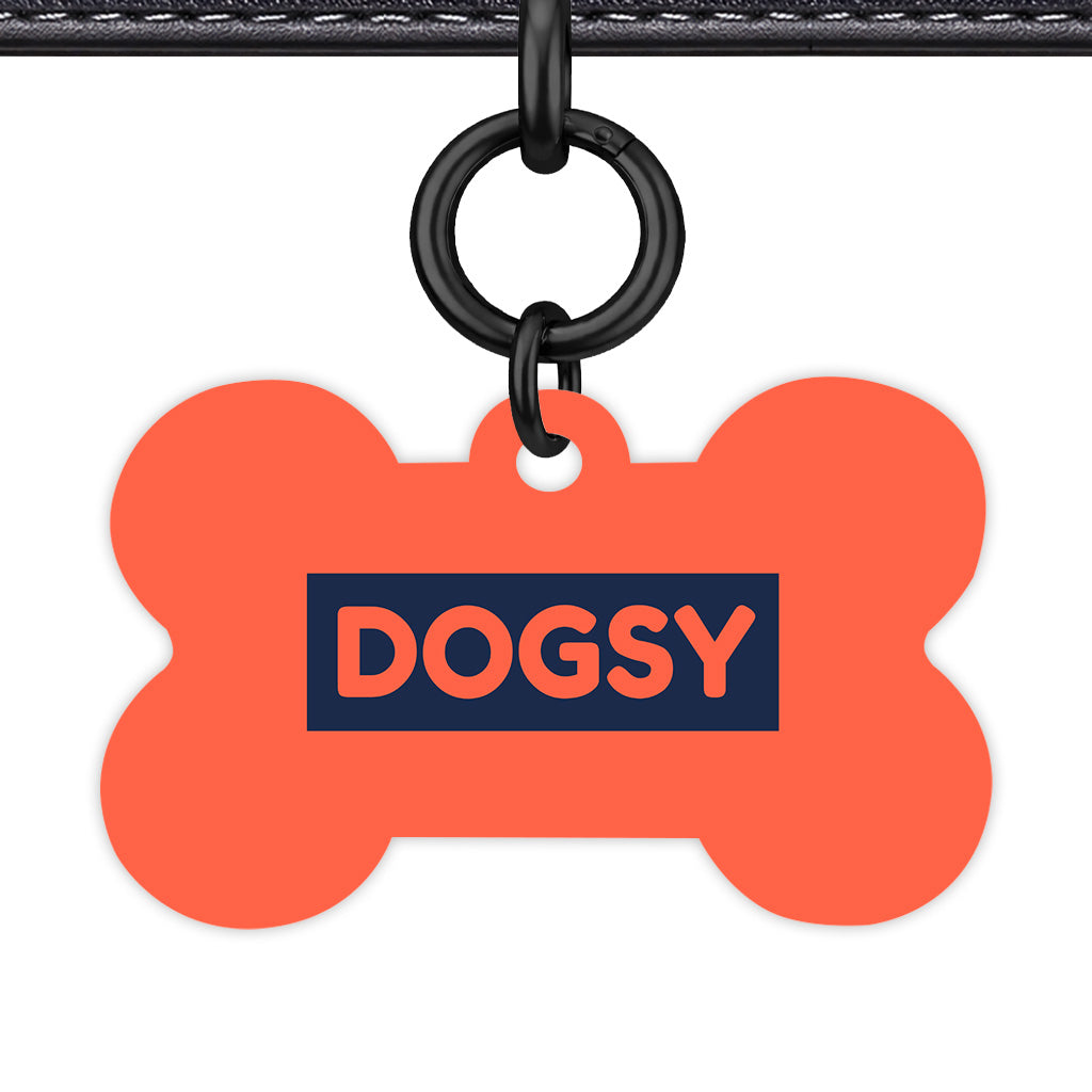 Tomato Red & Navy Bone Shape Black Ring QR Smart Pet ID Tag