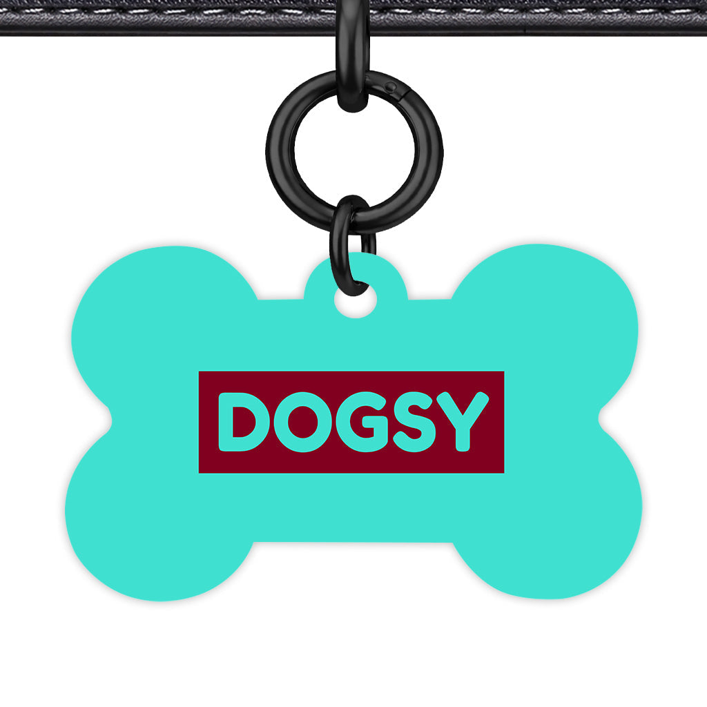 Turquoise & Burgundy Bone Shape Black Ring QR Smart Pet ID Tag