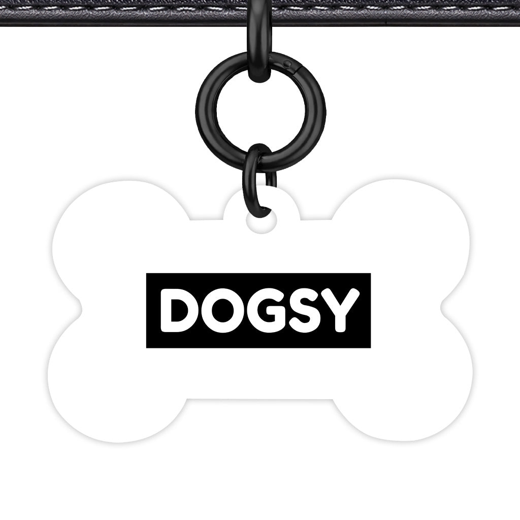 White & Black Bone Shape Black Ring QR Smart Pet ID Tag
