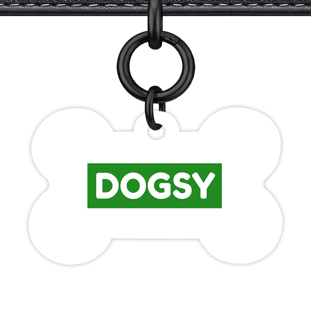 White & Forest Green Bone Shape Black Ring QR Smart Pet ID Tag
