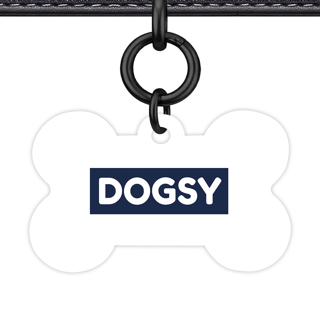 White & Navy Bone Shape Black Ring QR Smart Pet ID Tag