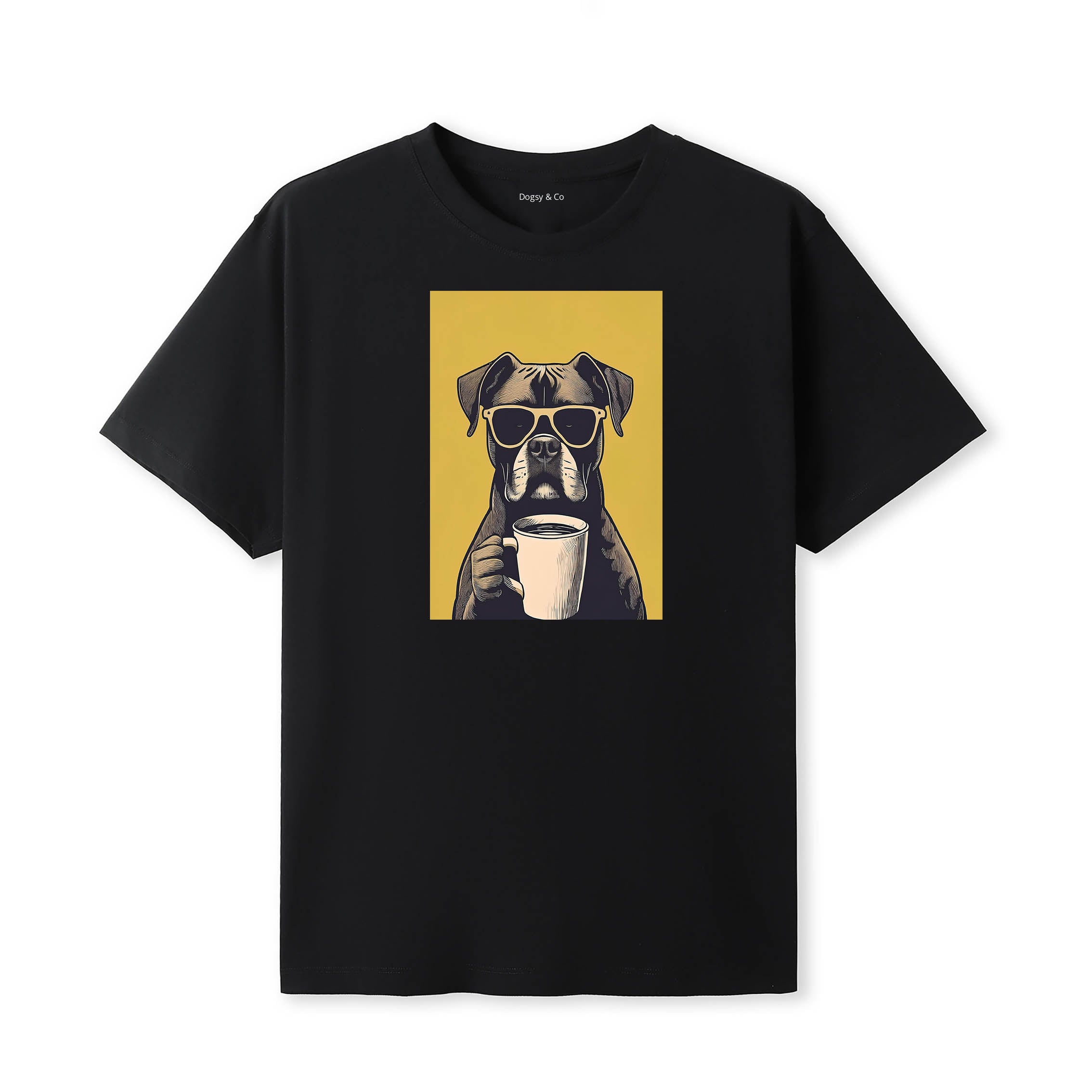 Boxer Coffee Dog T-Shirt Black