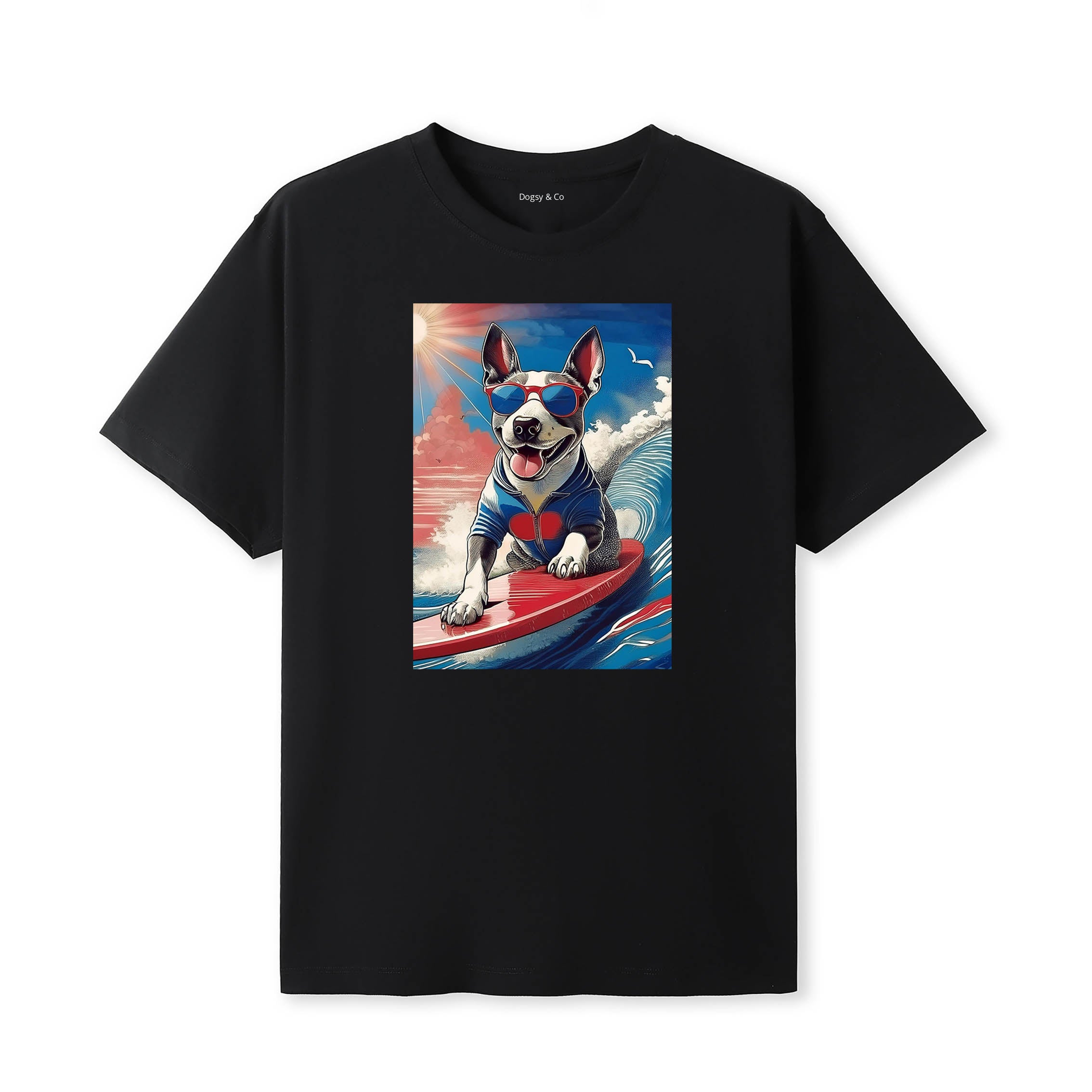 Bull Terrier Surfer Hokusai Dogs T-Shirt Artwork