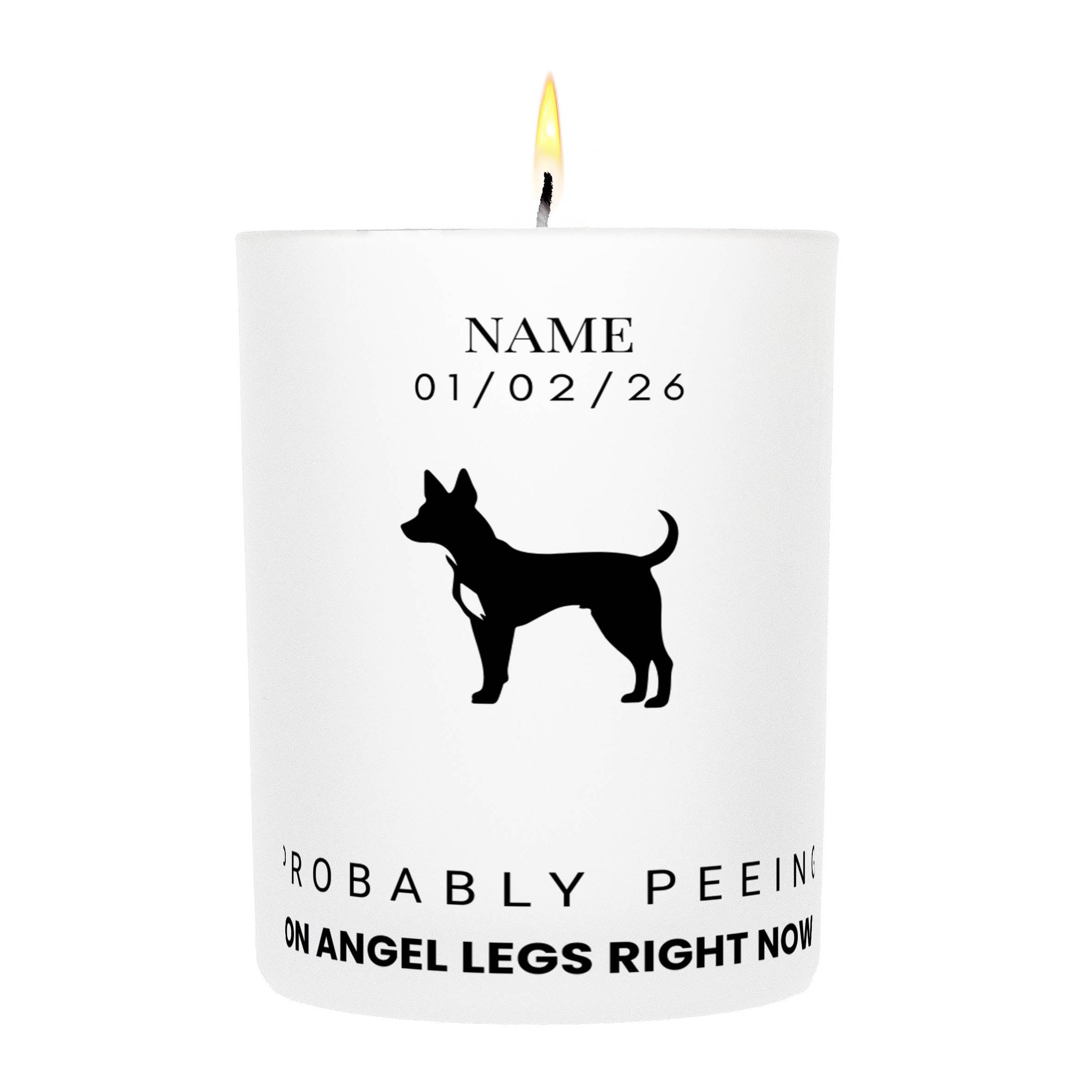 Basenji – Probably Peeing on Angel Legs Right Now Custom Candle