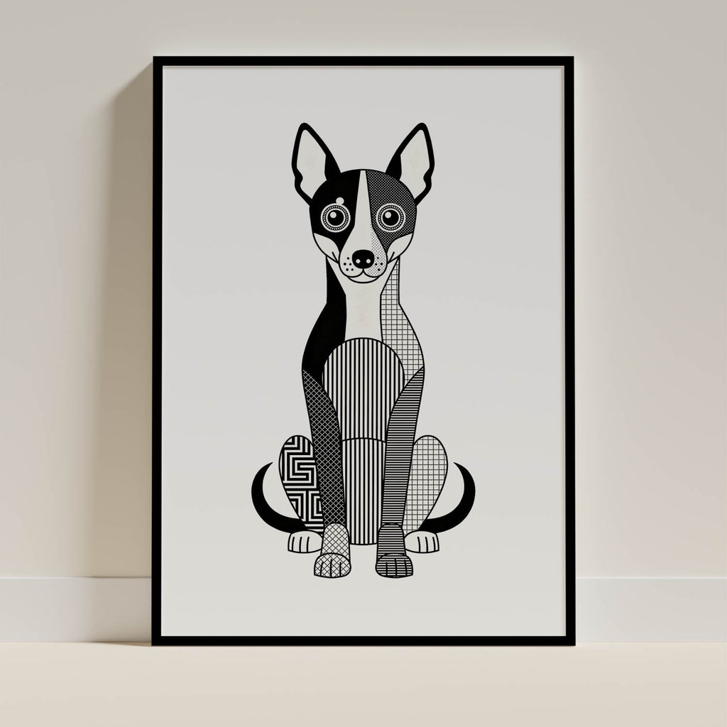 Basenji Geometric Line Art Print - Framed Mockup