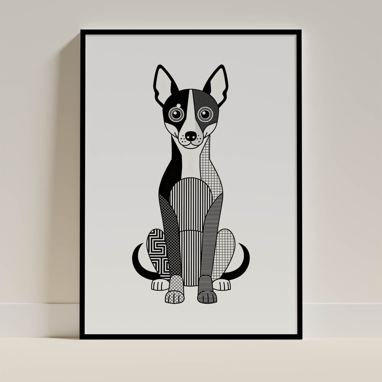 Basenji Geometric Line Art - Black Frame Mockup