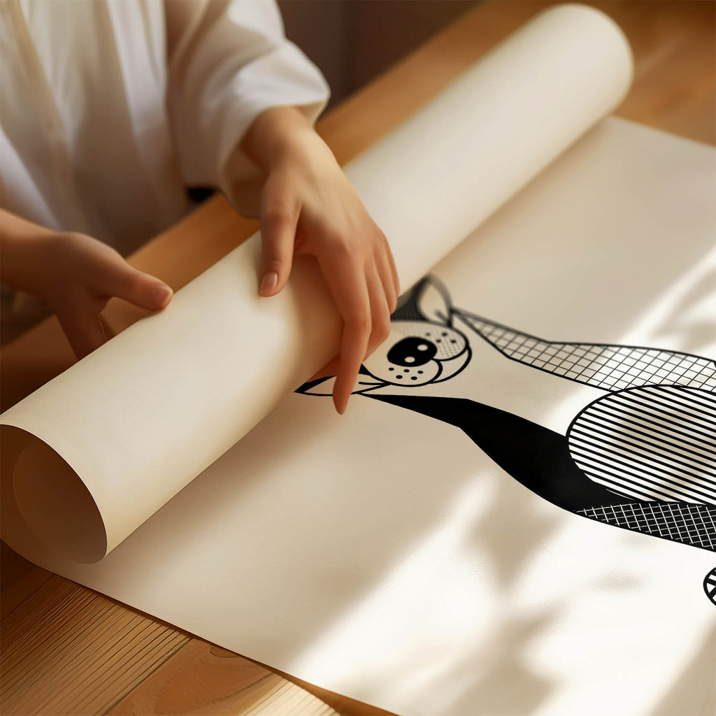 Basenji Geometric Line Art Print - Framed Mockup