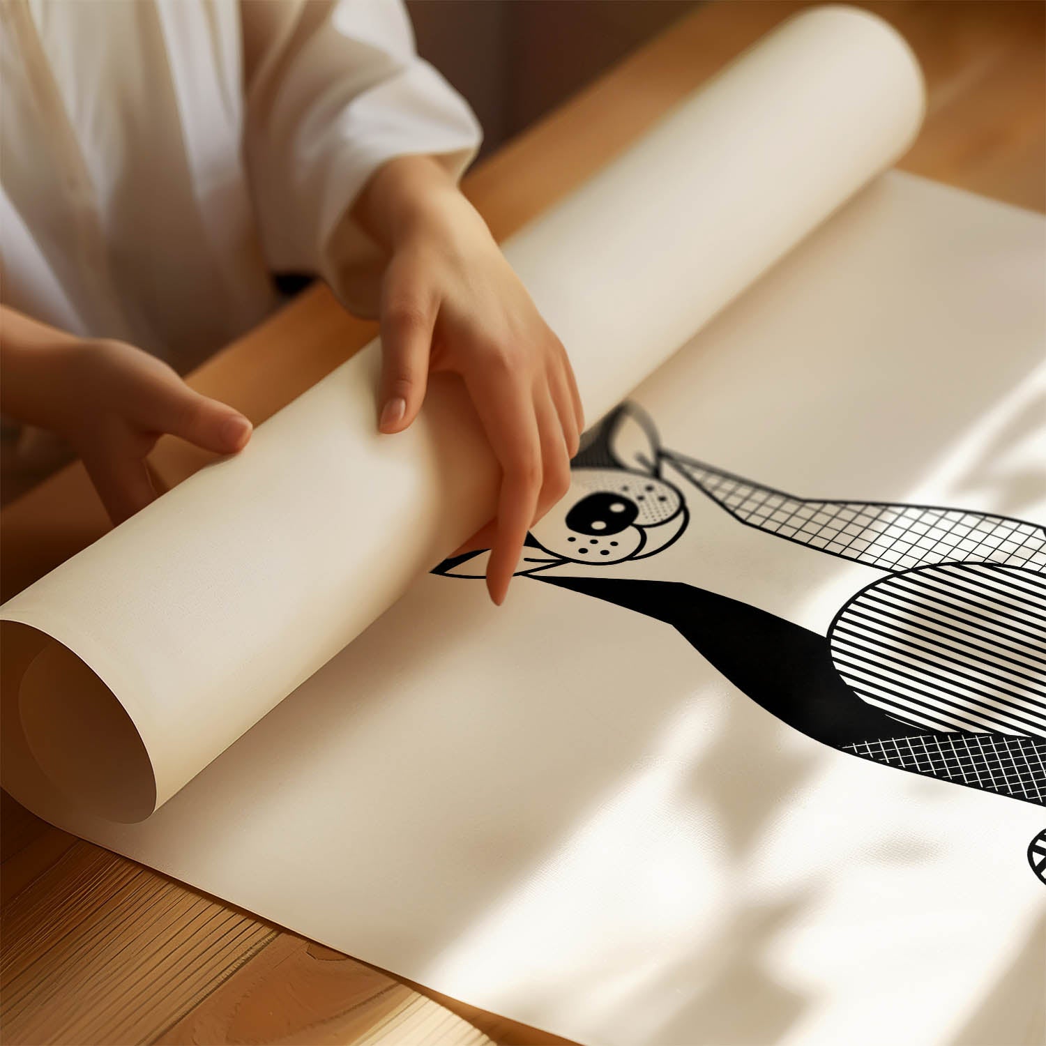 Basenji Geometric Line Art Print - Framed Mockup