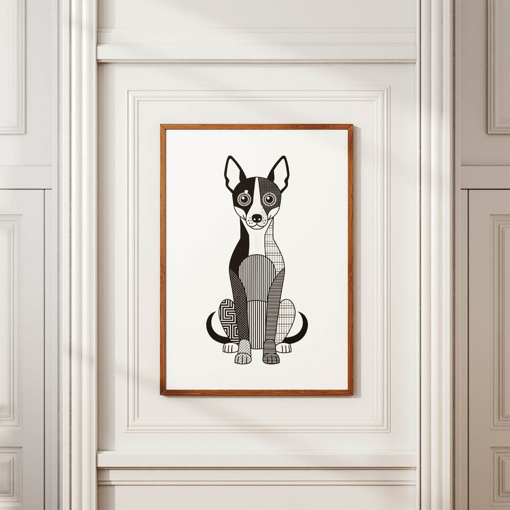 Basenji Geometric Line Art Print - Framed Mockup