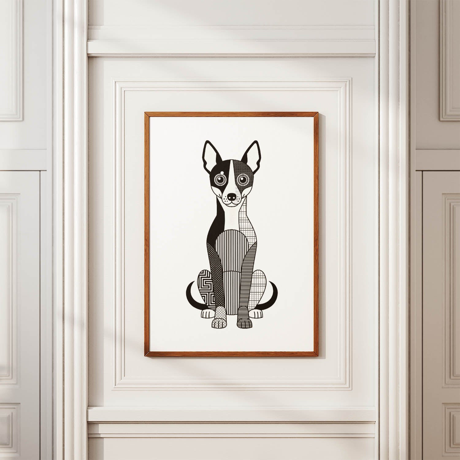 Basenji Geometric Line Art Print - Framed Mockup