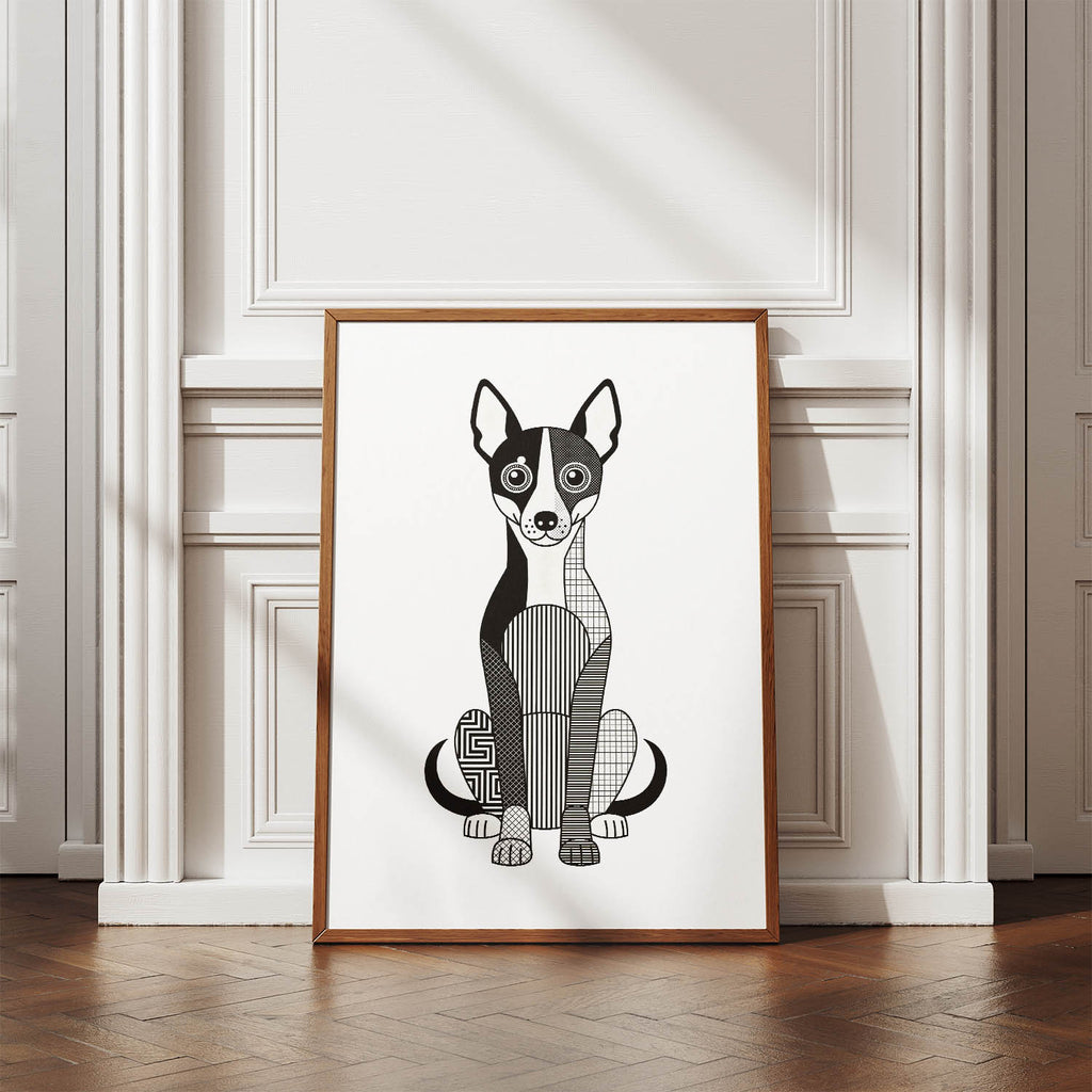 Basenji Geometric Line Art Print - Framed Mockup