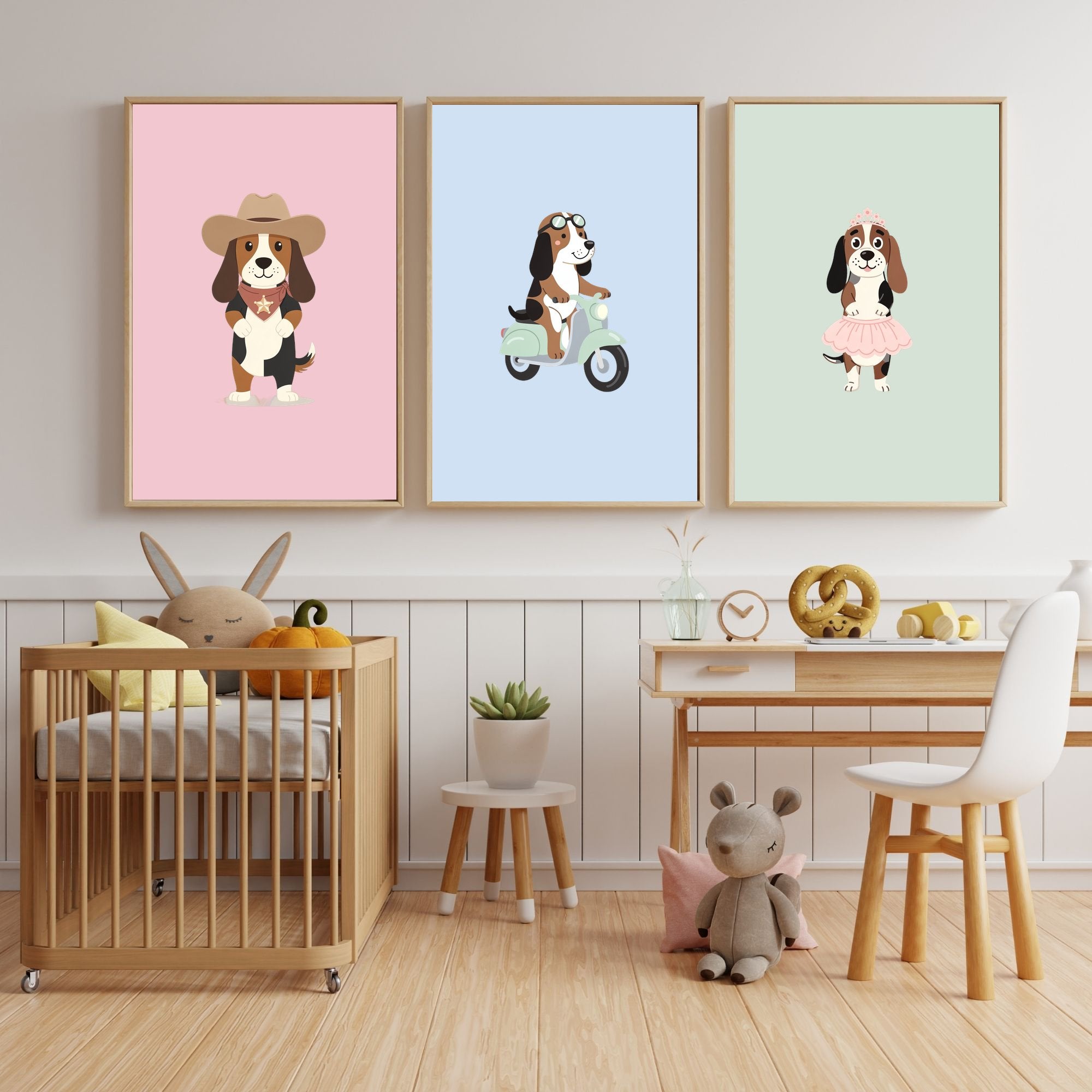Basset Hound Kids Nursery Wall Art Print Bundle — 22 Dog Costume Designs, 5 Colours, 6 Print Sizes | Digital Download