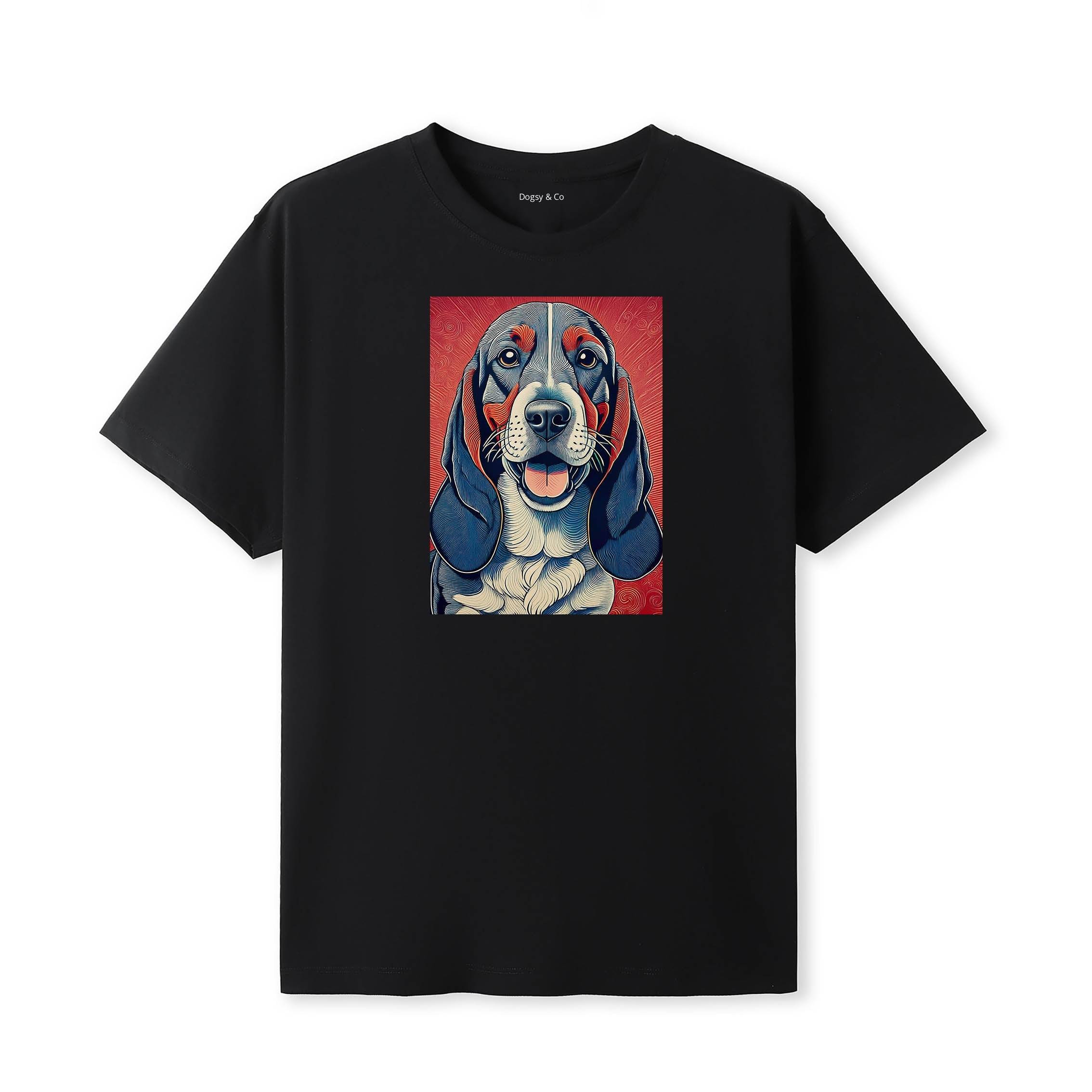 Basset Hound Hokusai Dog Portrait T-Shirt Black