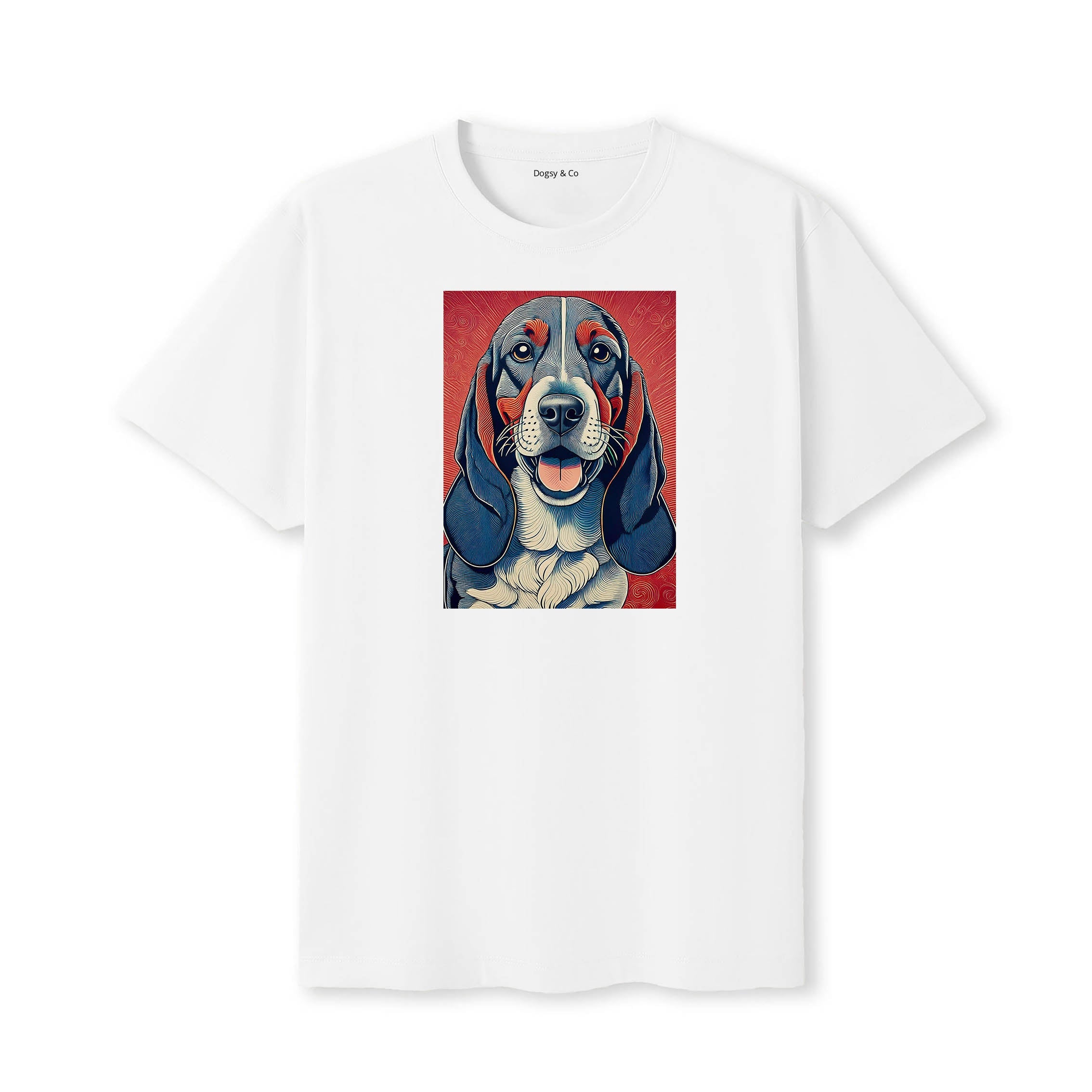 Basset Hound Hokusai Dog Portrait T-Shirt White