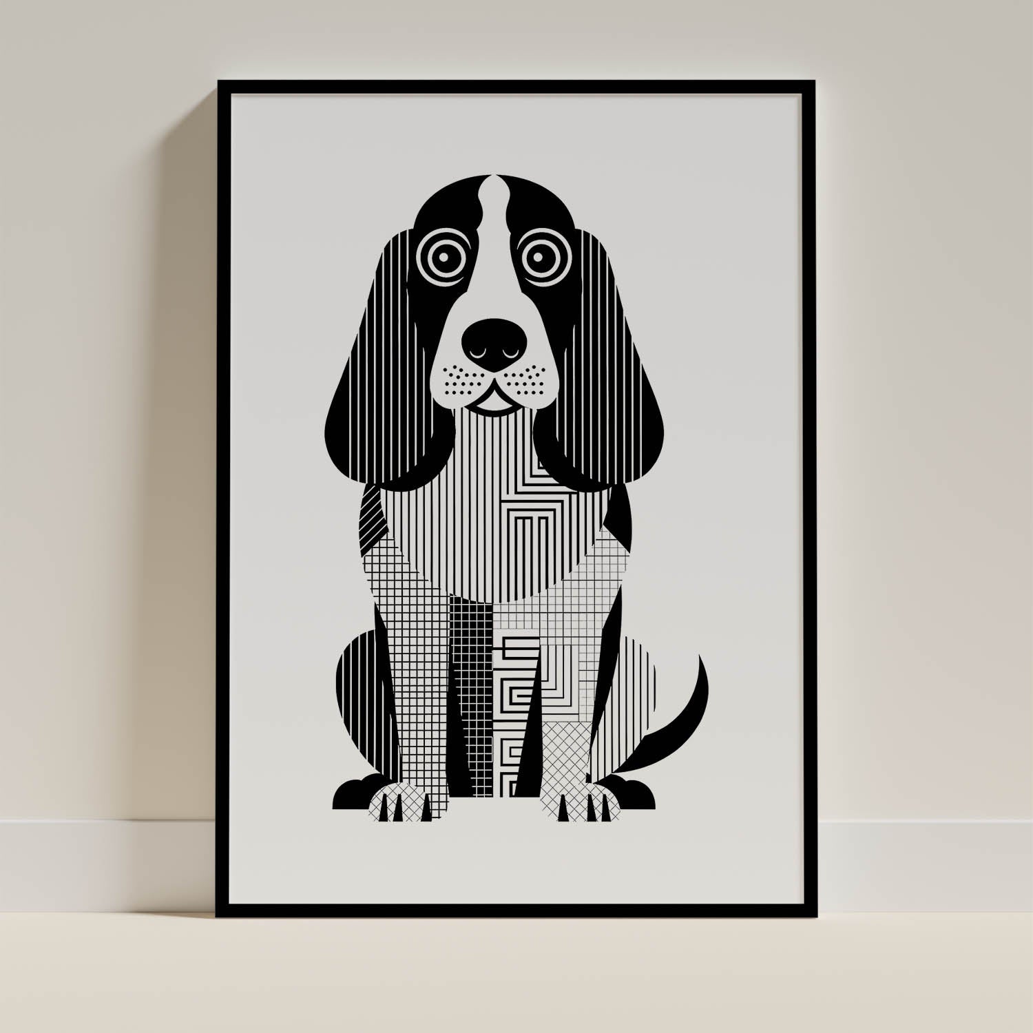 Basset Hound Geometric Line Art - Black Frame Mockup