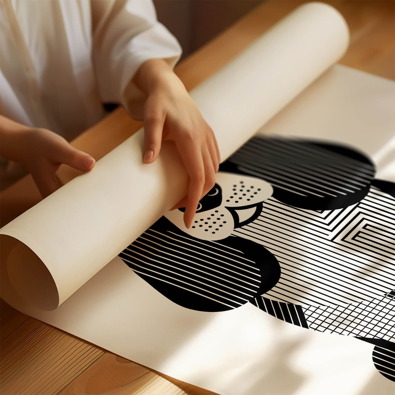 Basset Hound Geometric Line Art Print - Framed Mockup