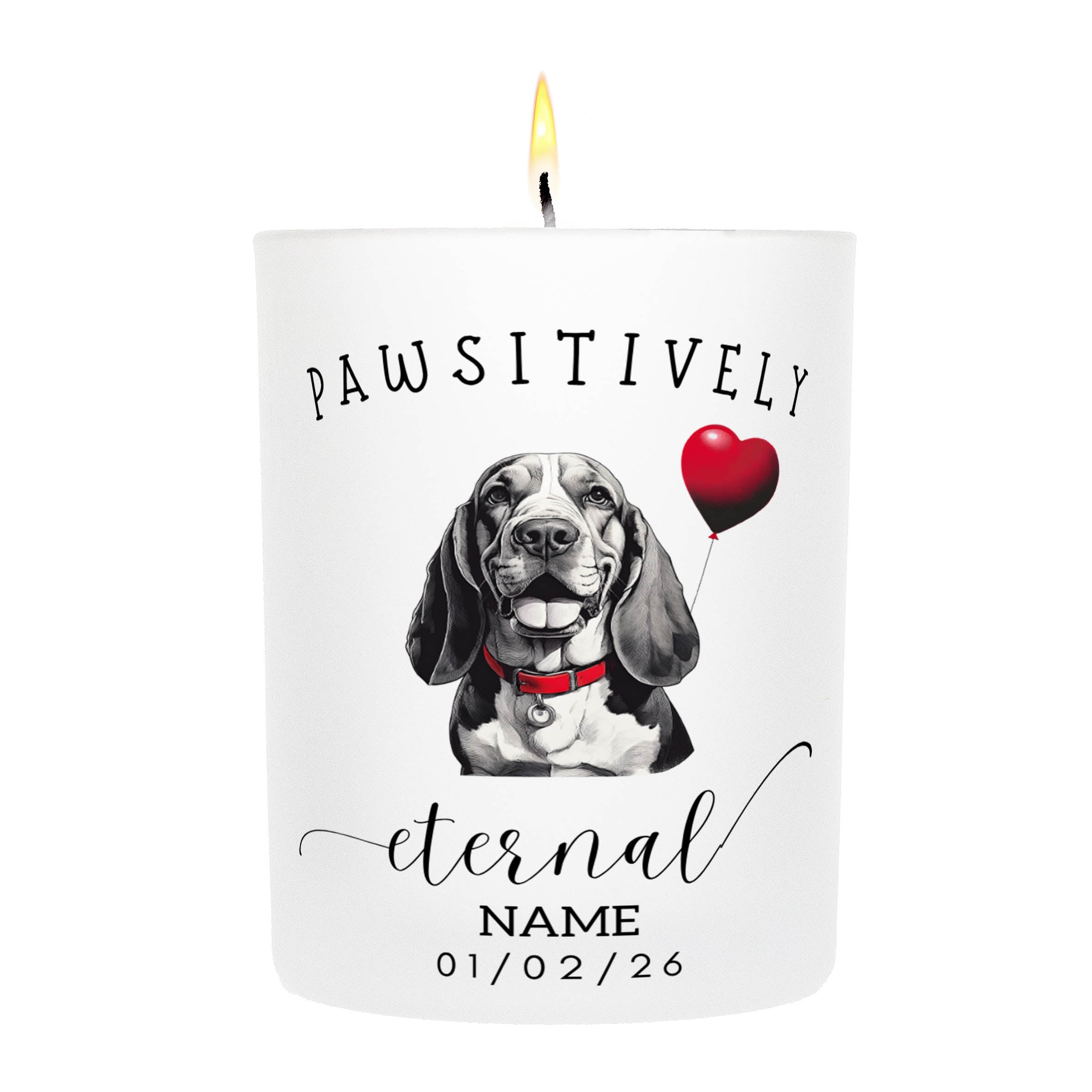 Basset Hound In Memory Custom Pawsitively Eternal Candle White