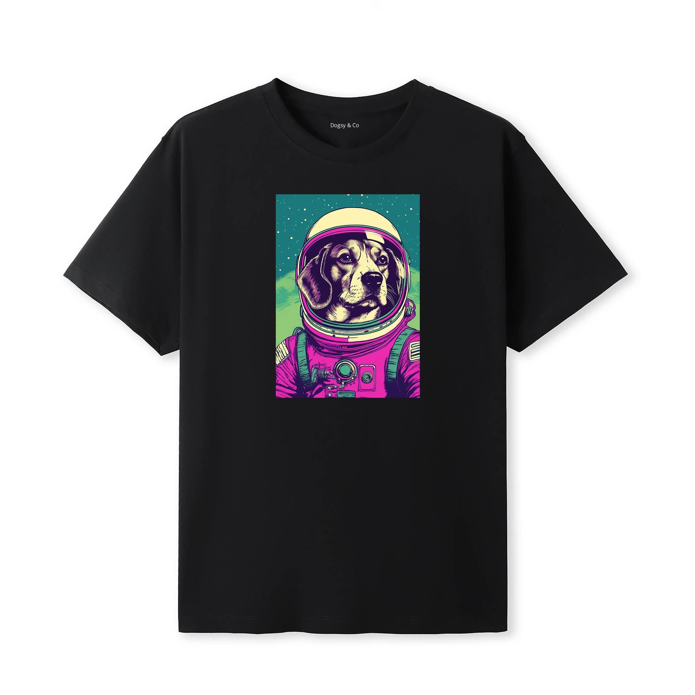 Beagle Space Dogs T-Shirt colourful astronaut dog artwork in a retro space design